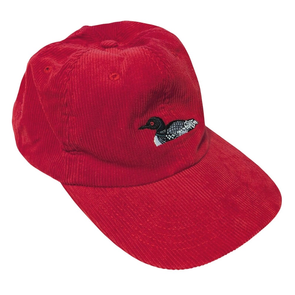 Bird Collective Red Corduroy Loon Embroidered Strapback Dad Hat Baseball Cap